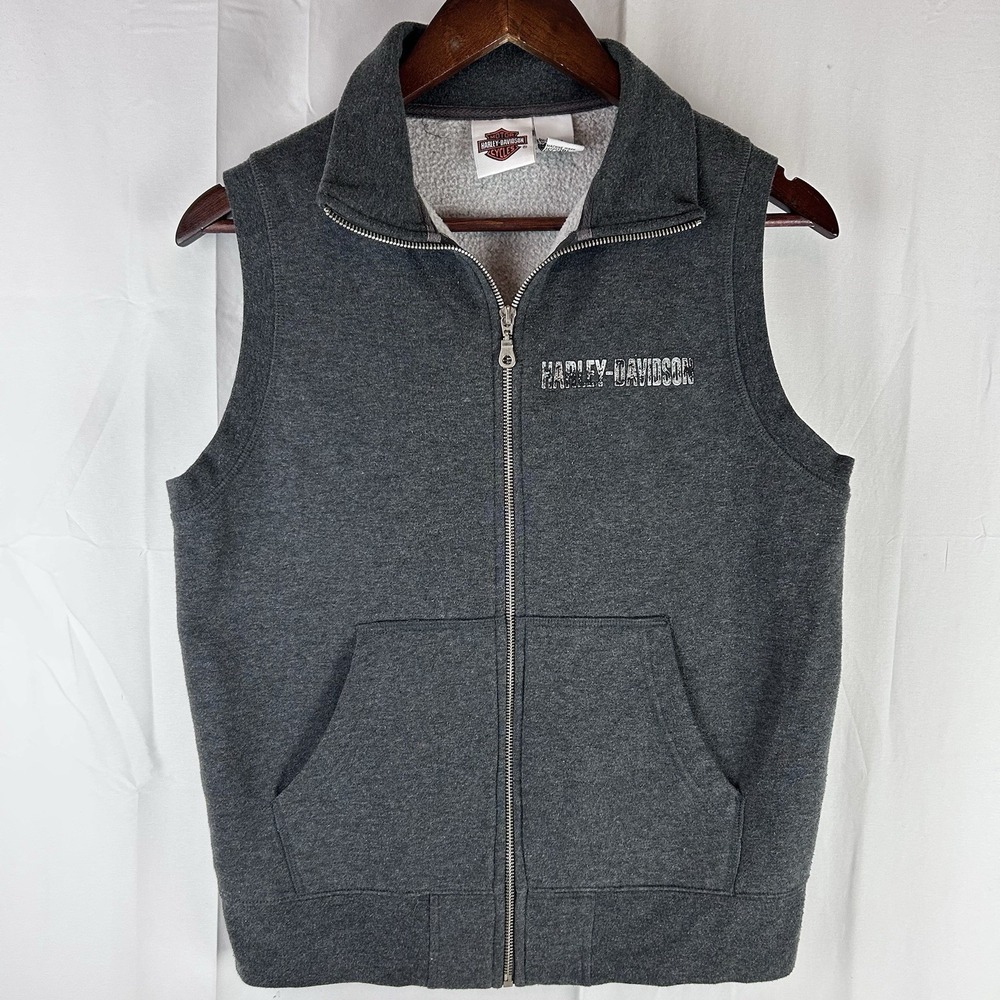 Harley Davidson Medium Zip Front Vest Gray Sweatshirt Pig Trail Rogers Arkansas